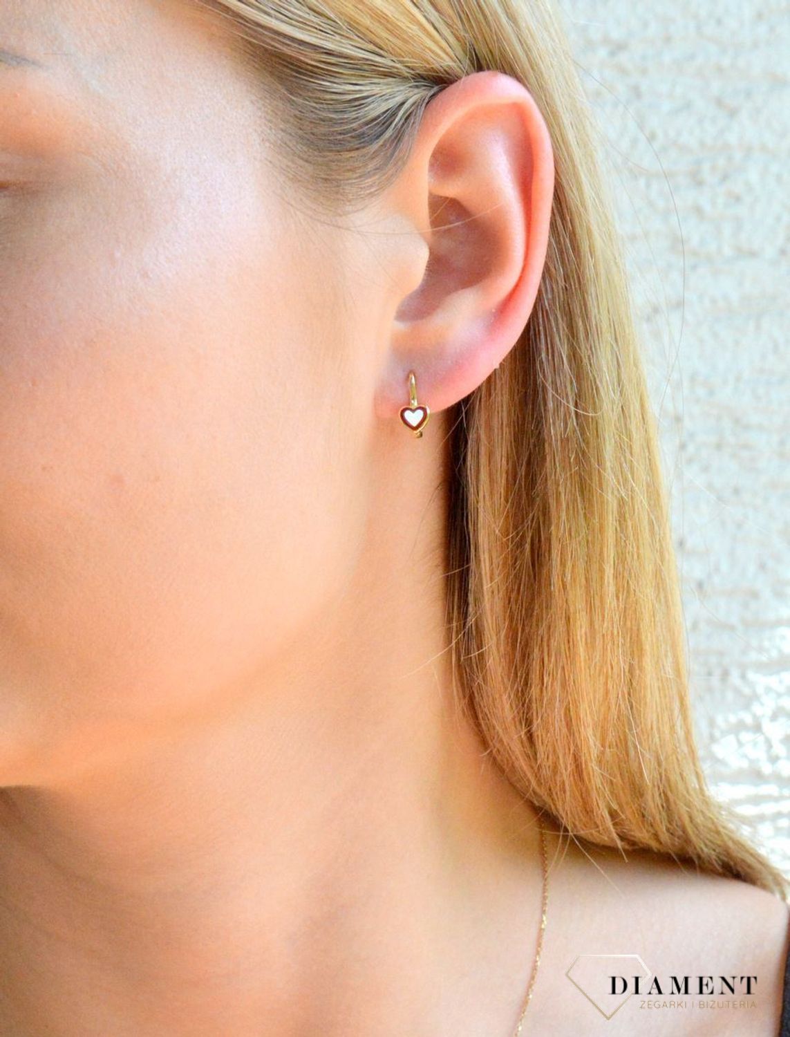 Złote kolczyki damskie 585 czerwone Serca KL 6898A..jpg